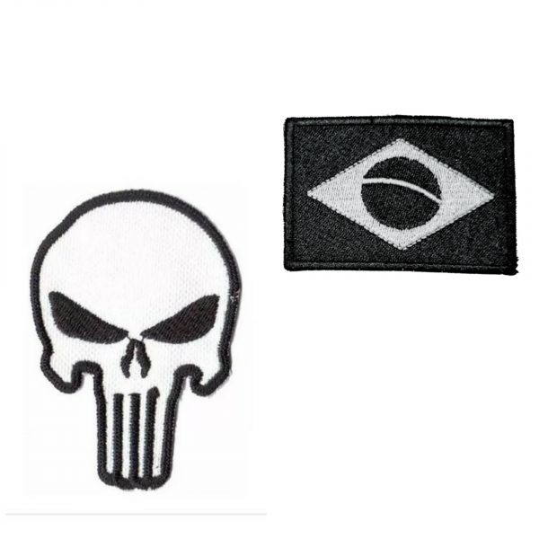 Kit Patch Bordado Caveira Justiceiro + Bandeira Do Brasil